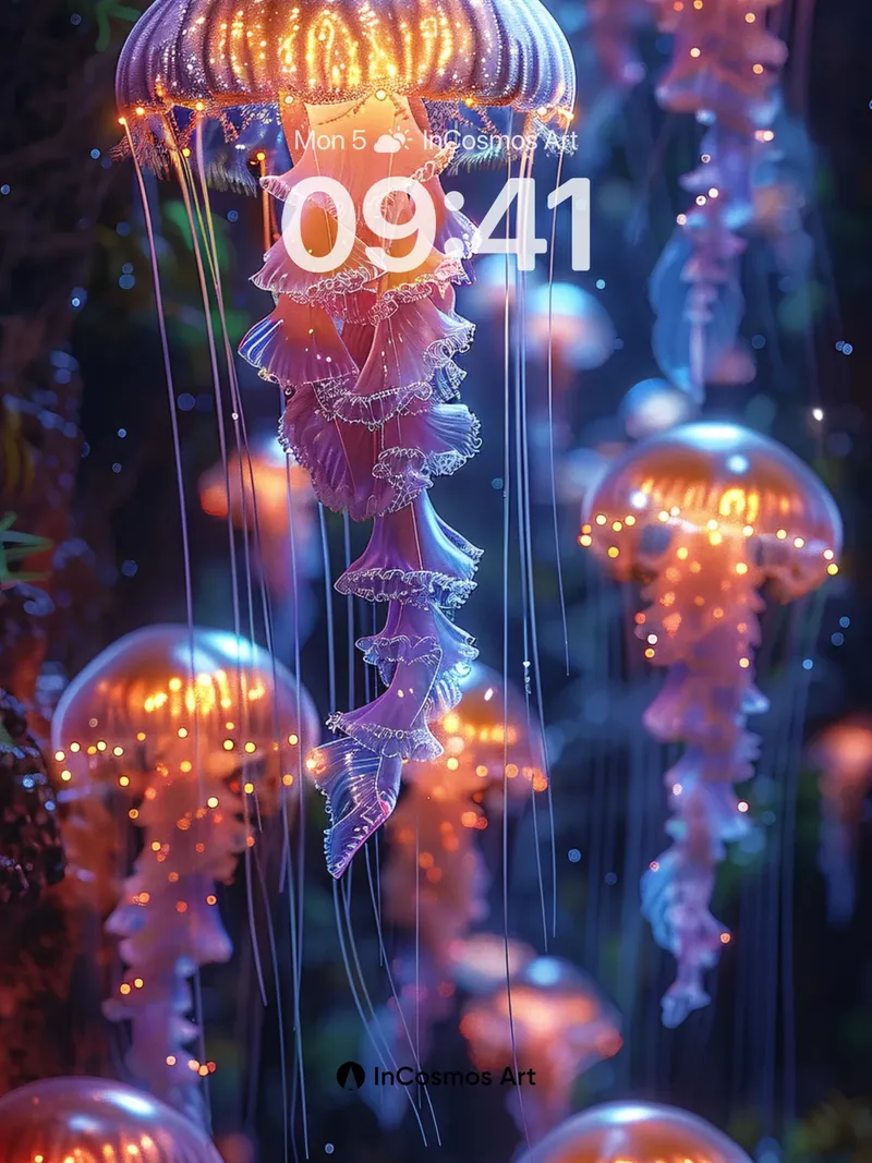 Luminous Abyss Wallpaper with Floating Bioluminescence