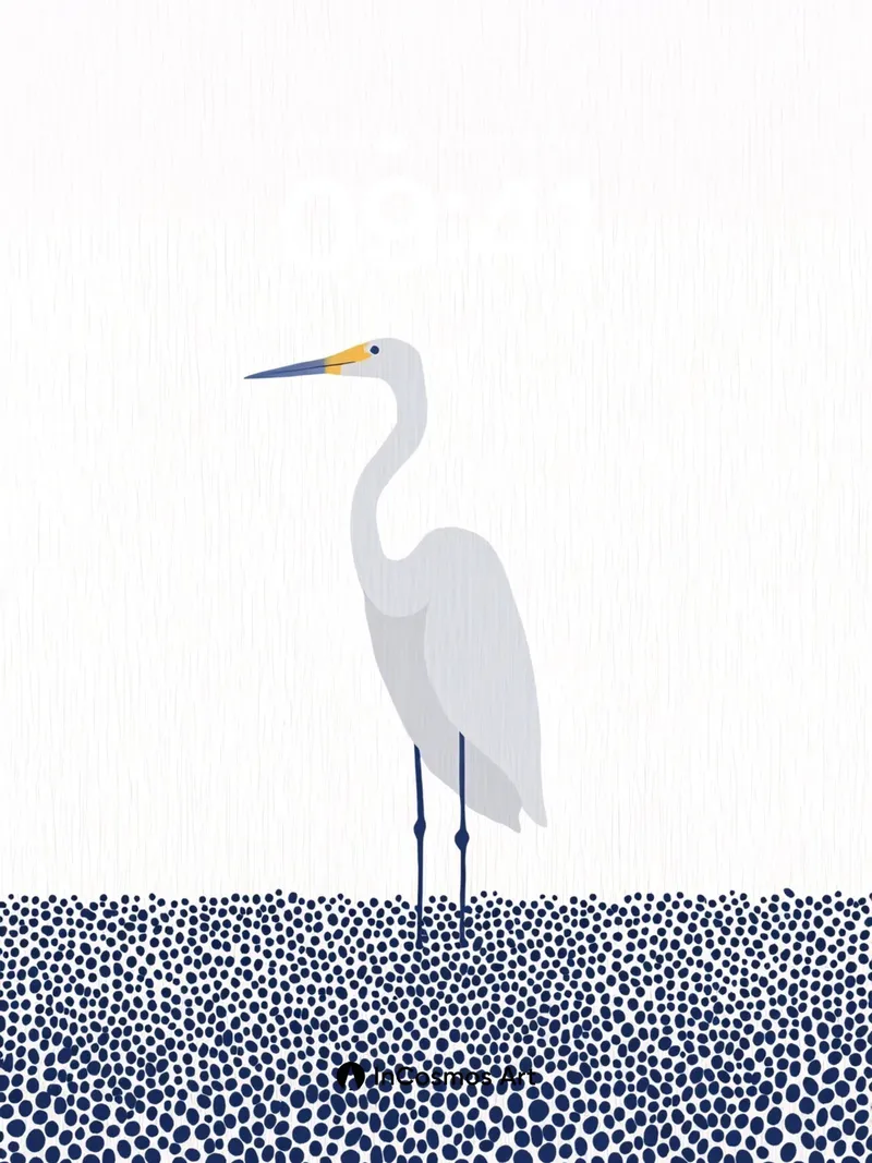 Serenity Heron Wallpaper with Polka Dot Ground