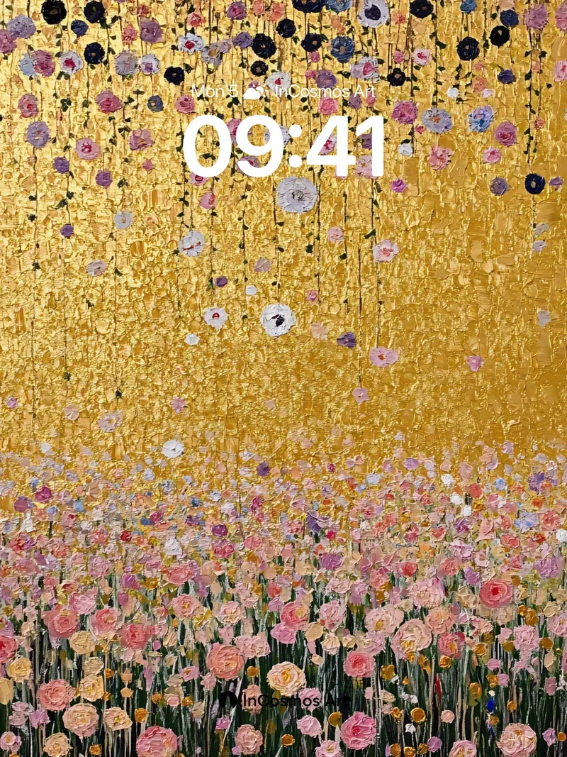 Golden Garden Wallpaper with Floating Blooms