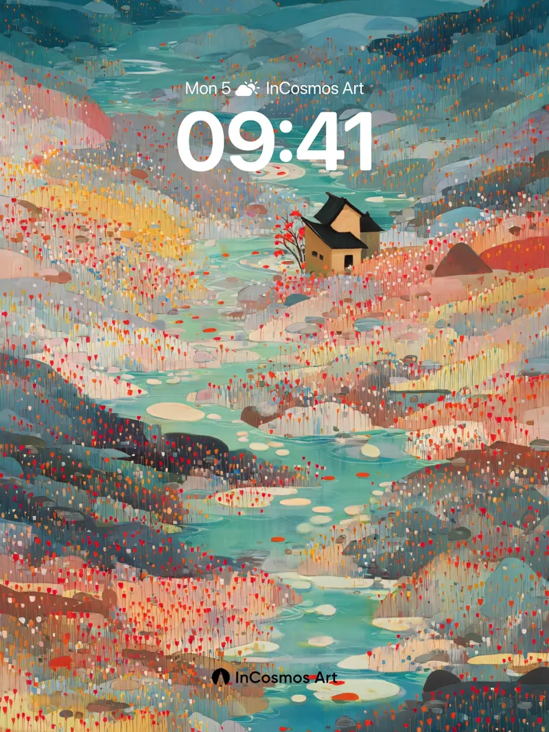 Serenity River Wallpaper with Floating Blossoms