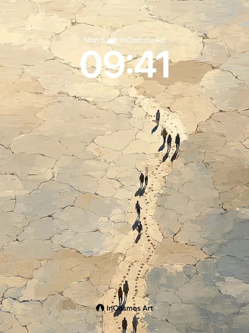 Desert Echoes Wallpaper with Footprint Path