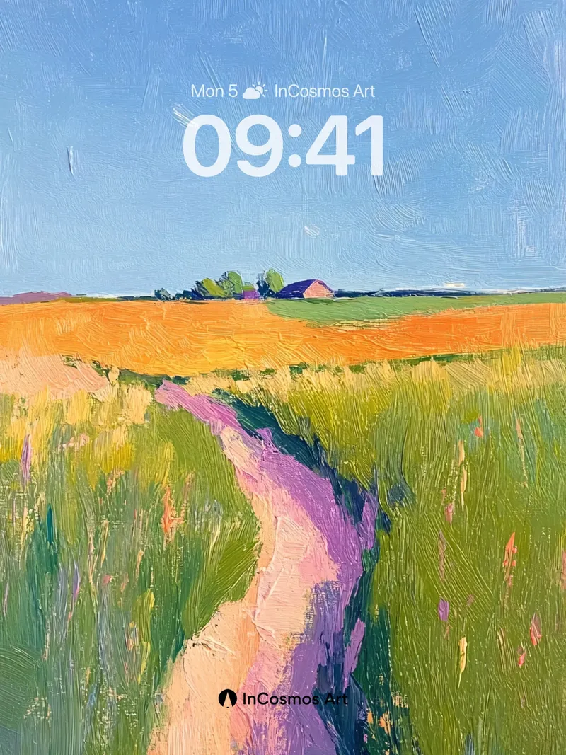 Sunny Pathway Wallpaper with Van Gogh Brushstrokes