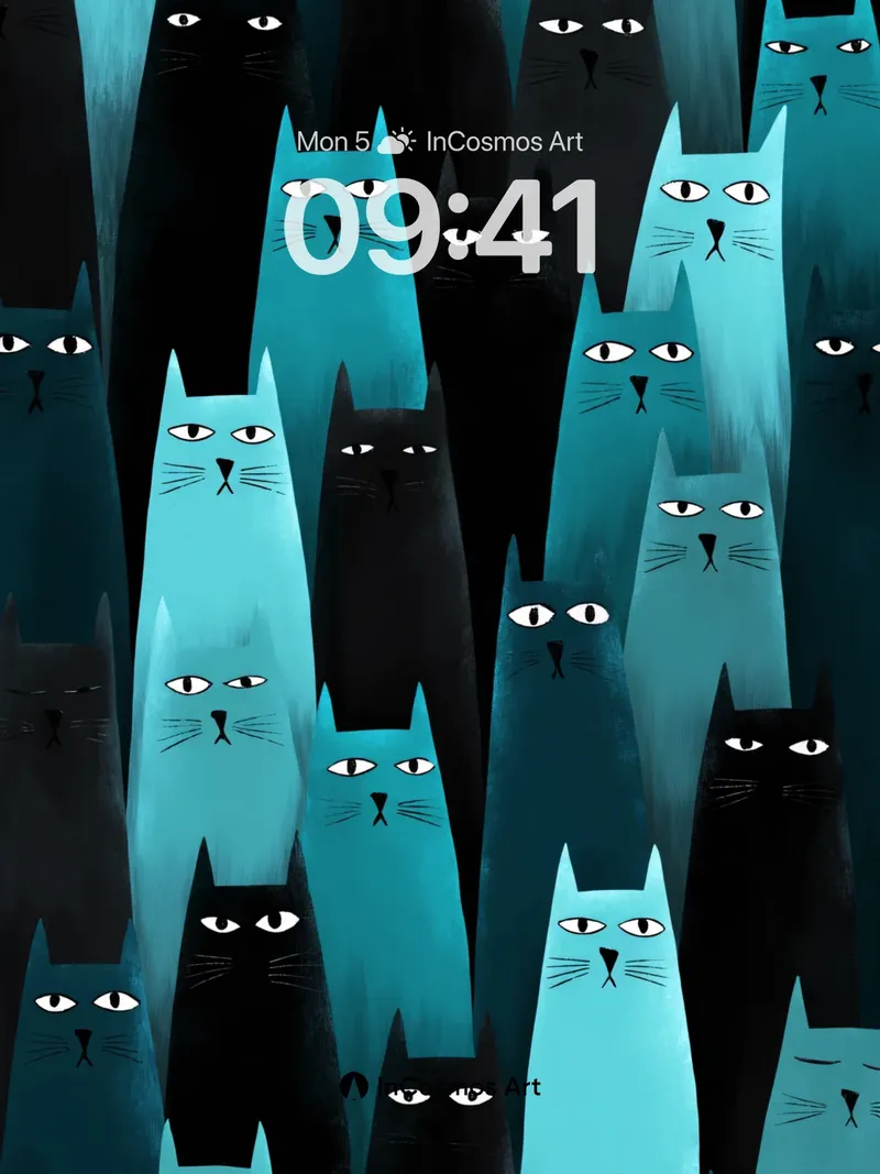 Midnight Feline Wallpaper with Teal Echoes