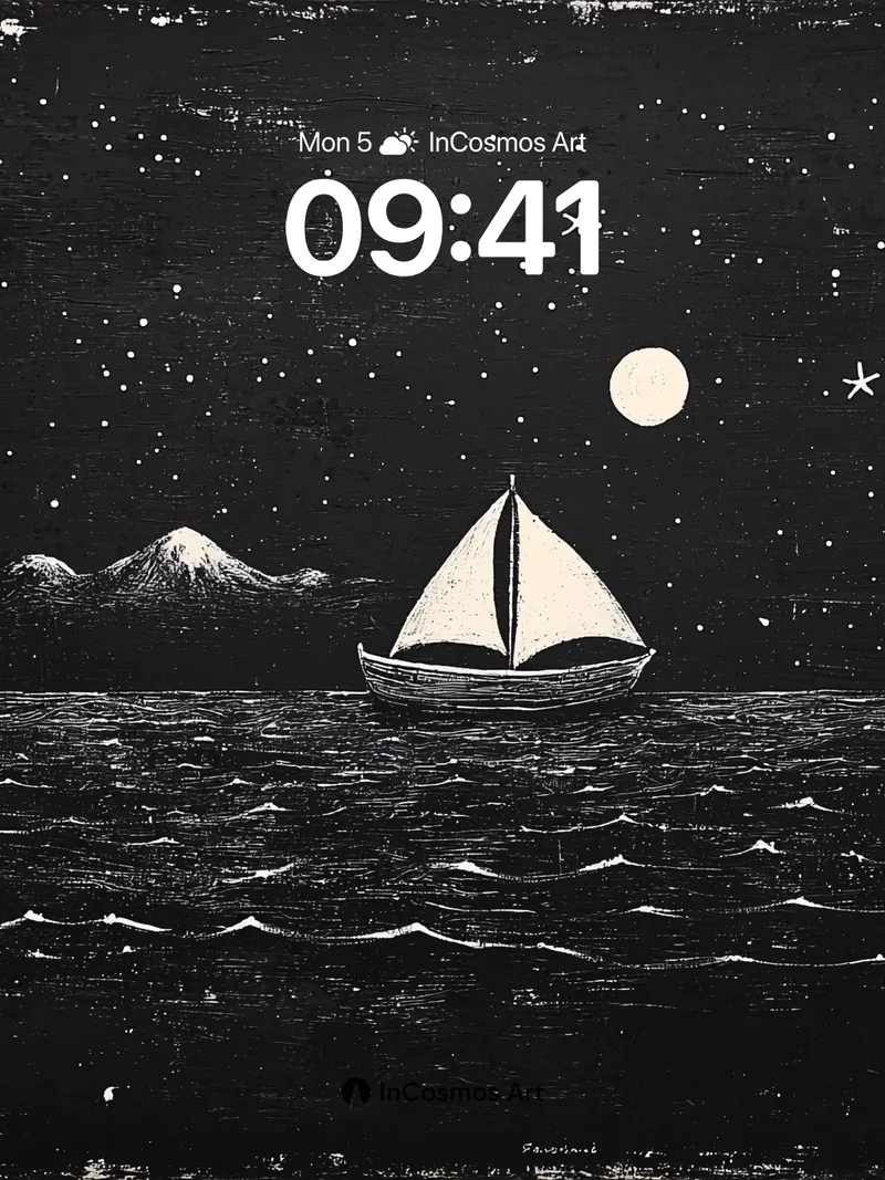 Moonlit Sail Wallpaper with Star-Strewn Silence