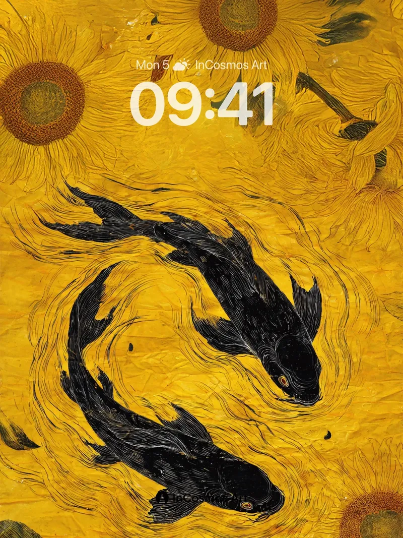 Golden Current Wallpaper with Swirling Koi