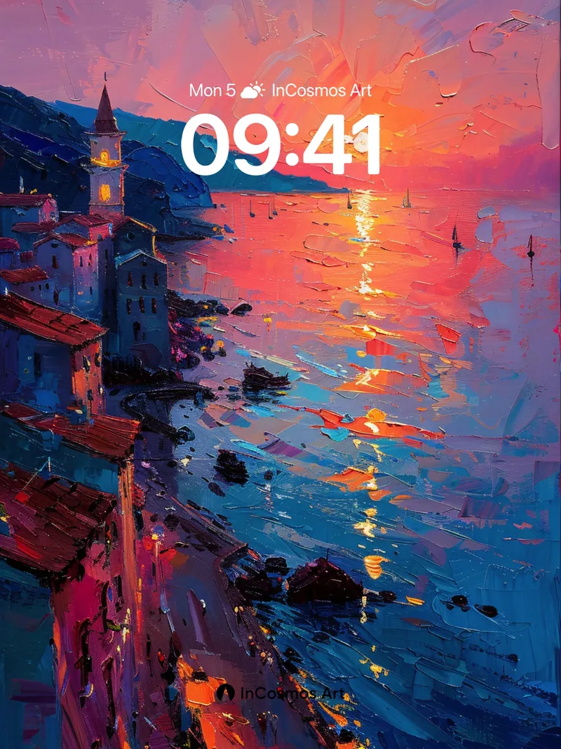 Crimson Horizon Wallpaper with Sunlit Reflections