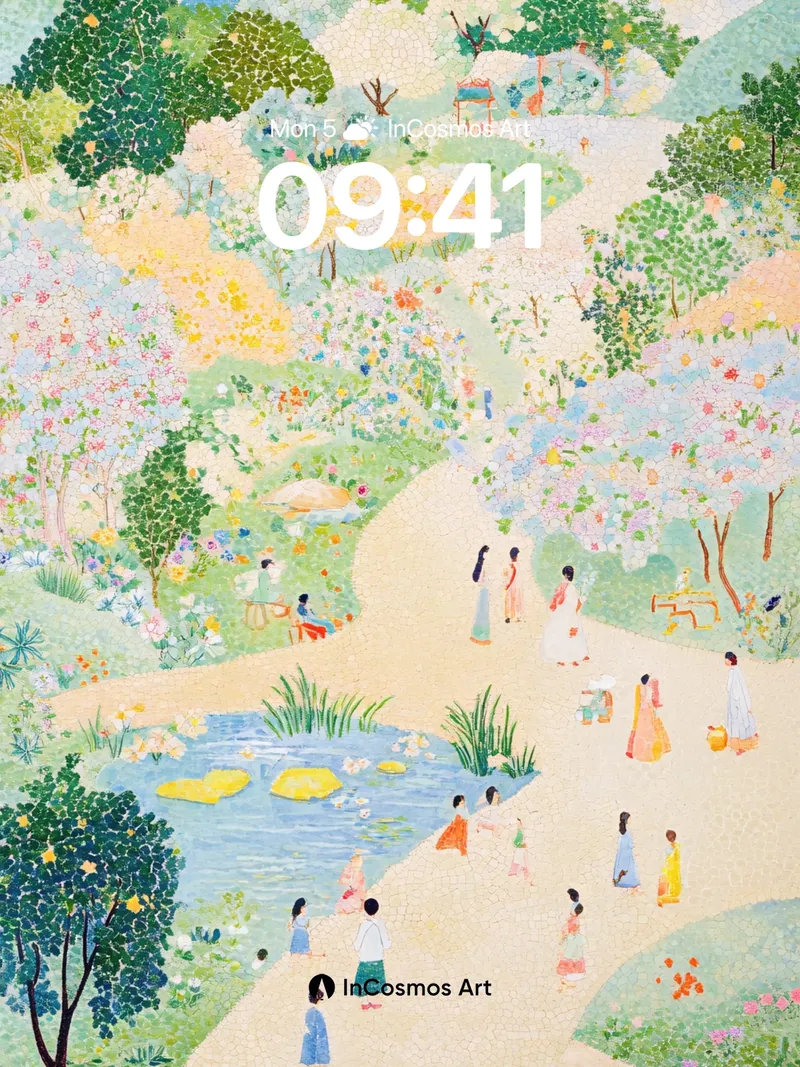 Whispering Path Wallpaper with Floating Petals