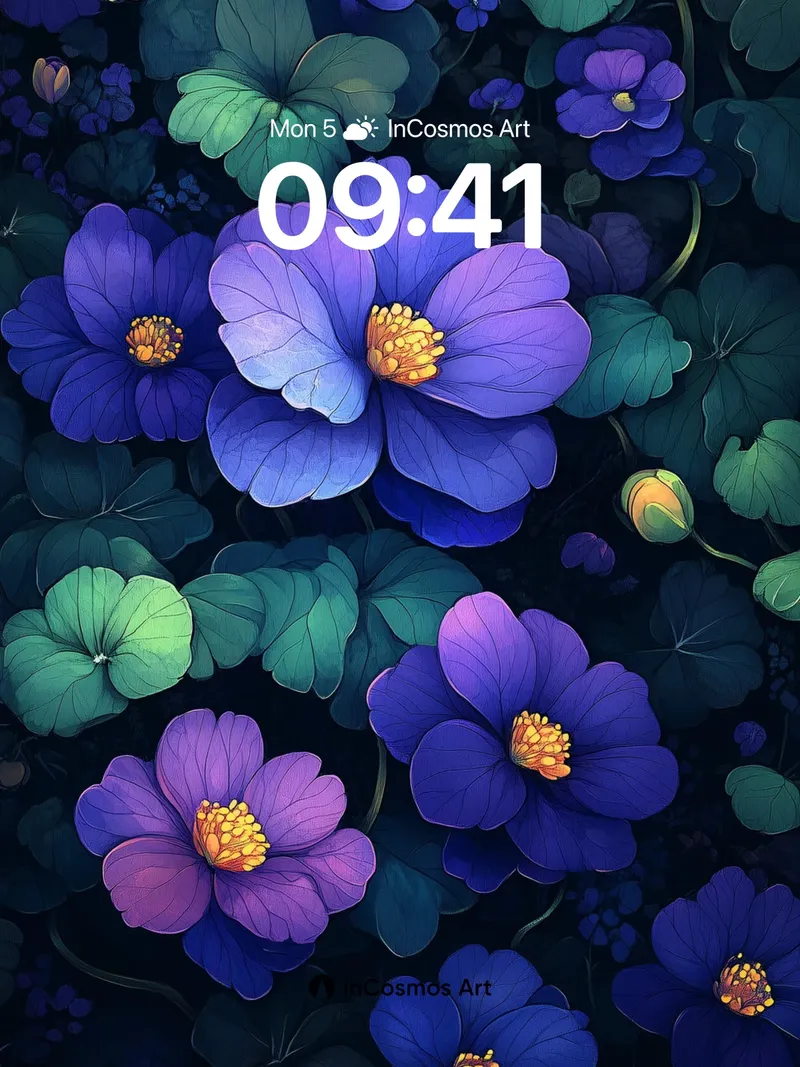Nocturnal Bloom Wallpaper with Electric Petals