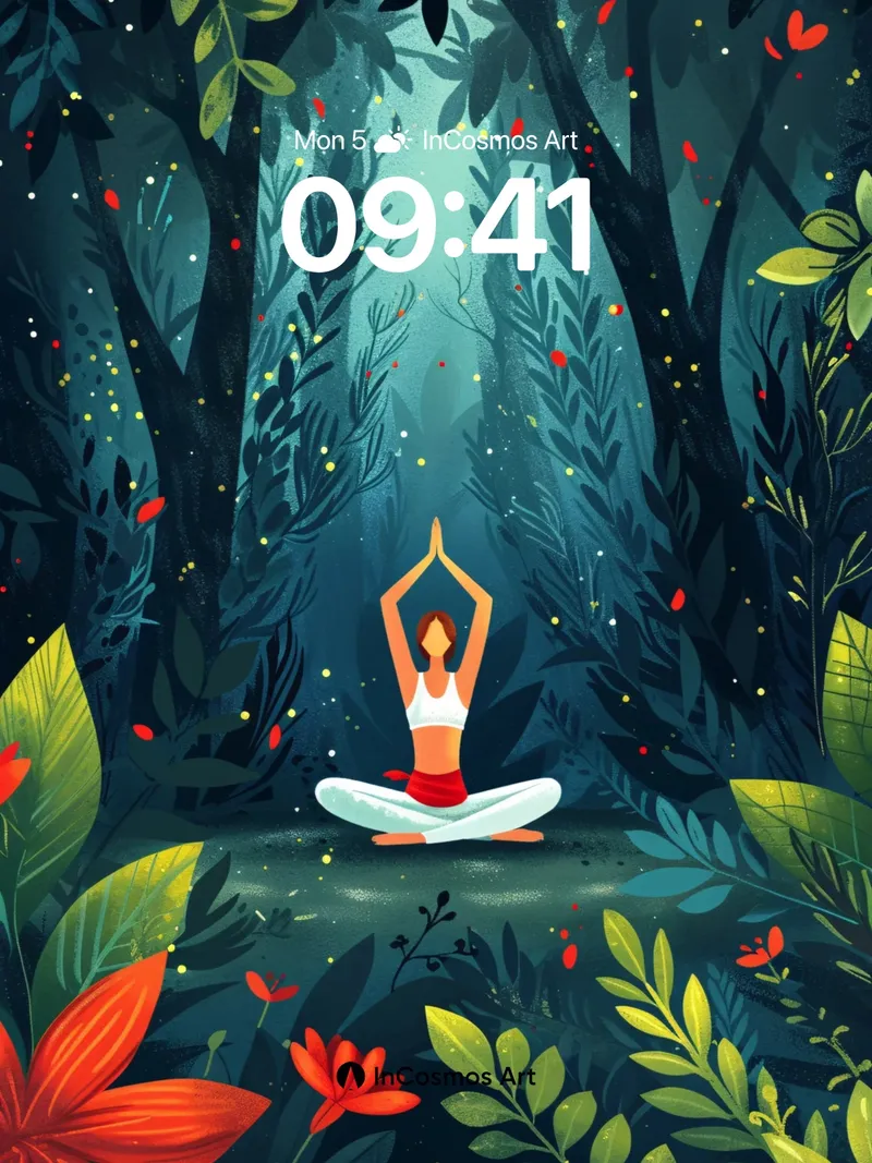 Serenity Forest Wallpaper with Floating Petals