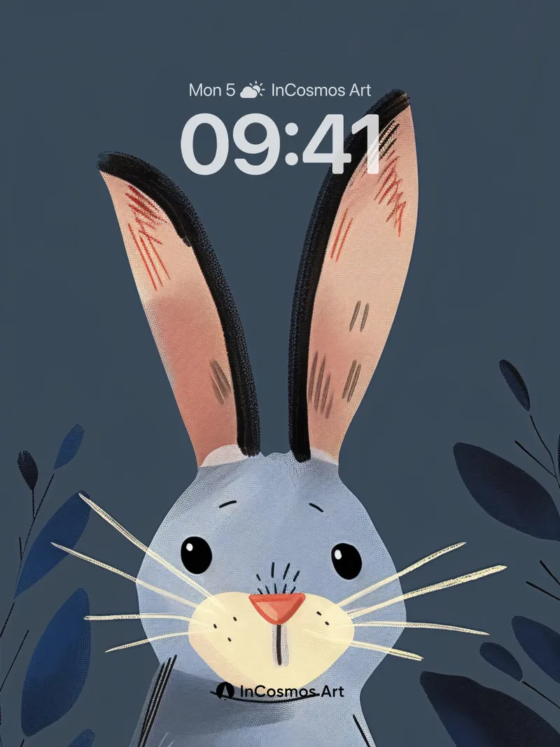 Whispering Blue Rabbit Wallpaper with Midnight Leaves