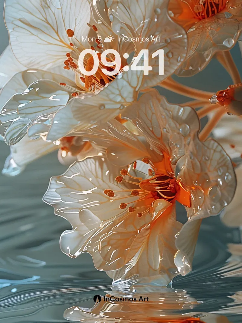 Luminous Petal Wallpaper with Water Reflections