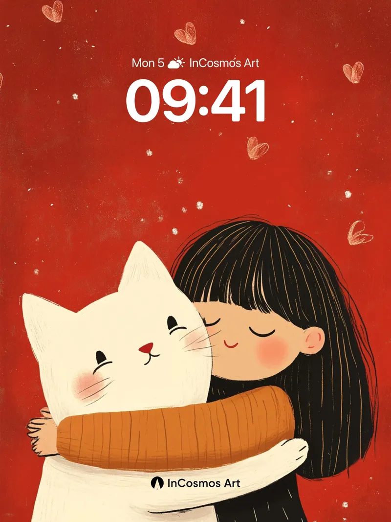 Whispering Hugs Wallpaper with Floating Hearts