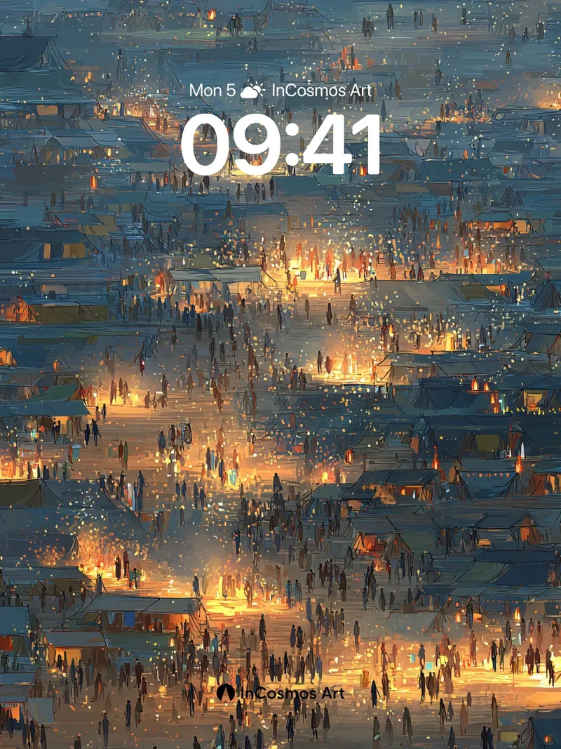 Golden Hush Wallpaper with Floating Lanterns