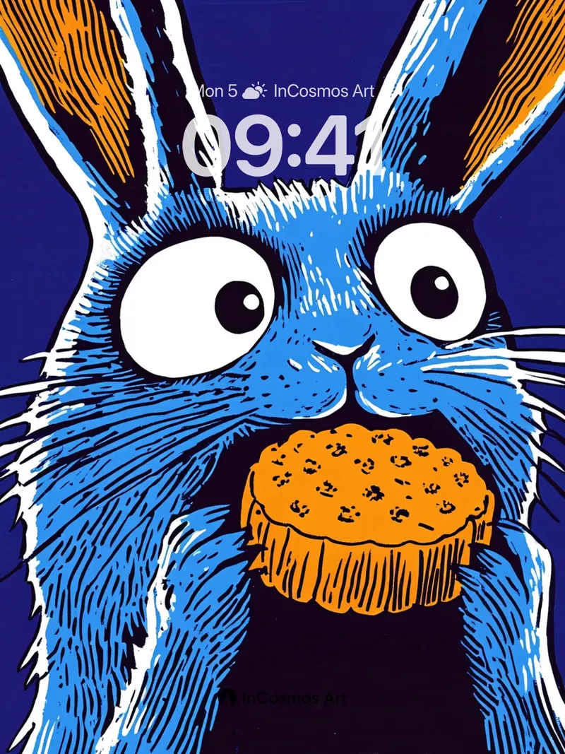 Playful Blue Rabbit Wallpaper with Cookie Crunch
