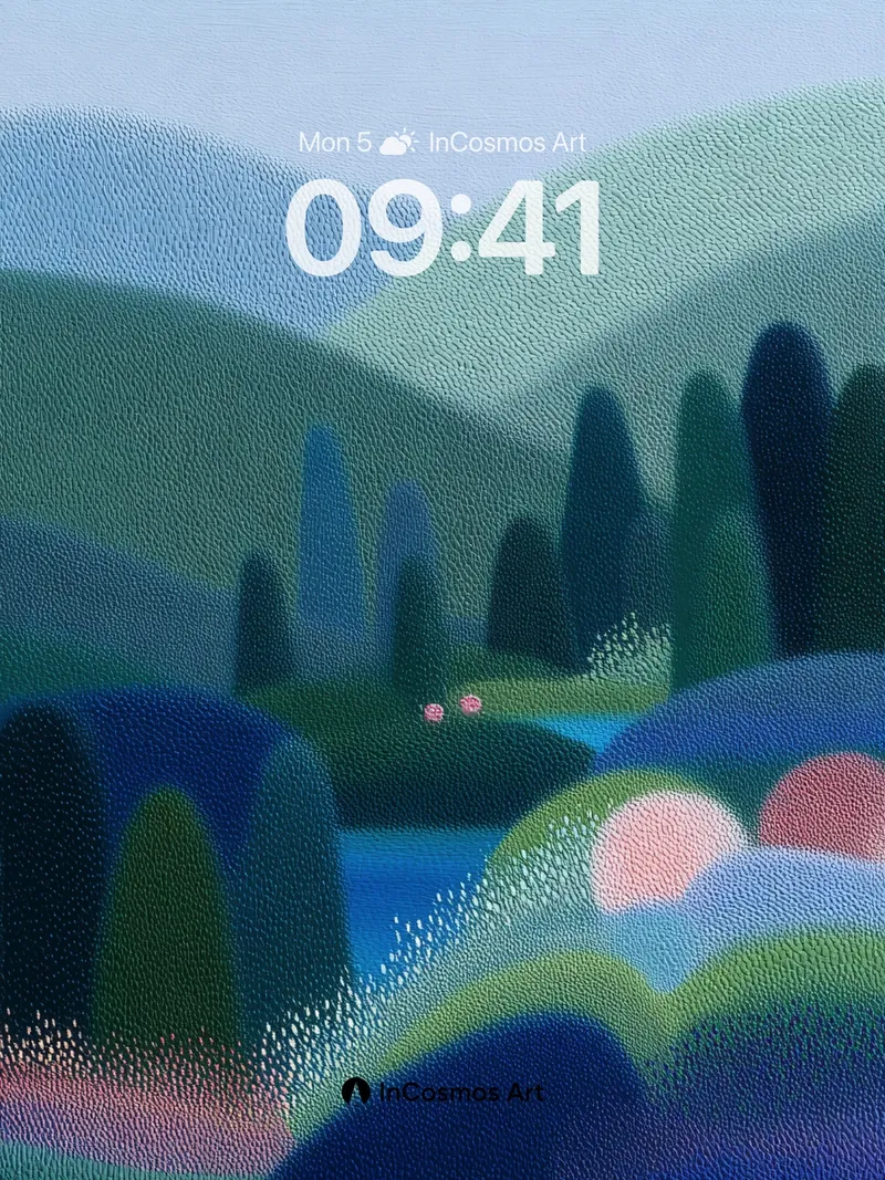 Mist-Swathed Valley Wallpaper with Dotted Light Trails