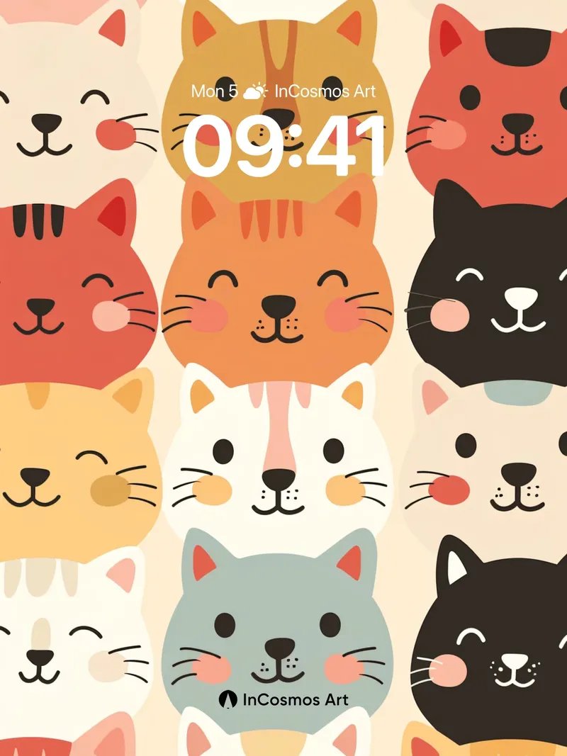 Whimsical Cat Faces Wallpaper with Playful Pouts