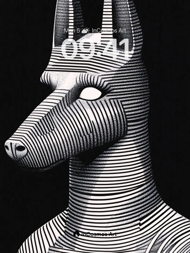 Silent Geometry Wallpaper with Striped Canine Form