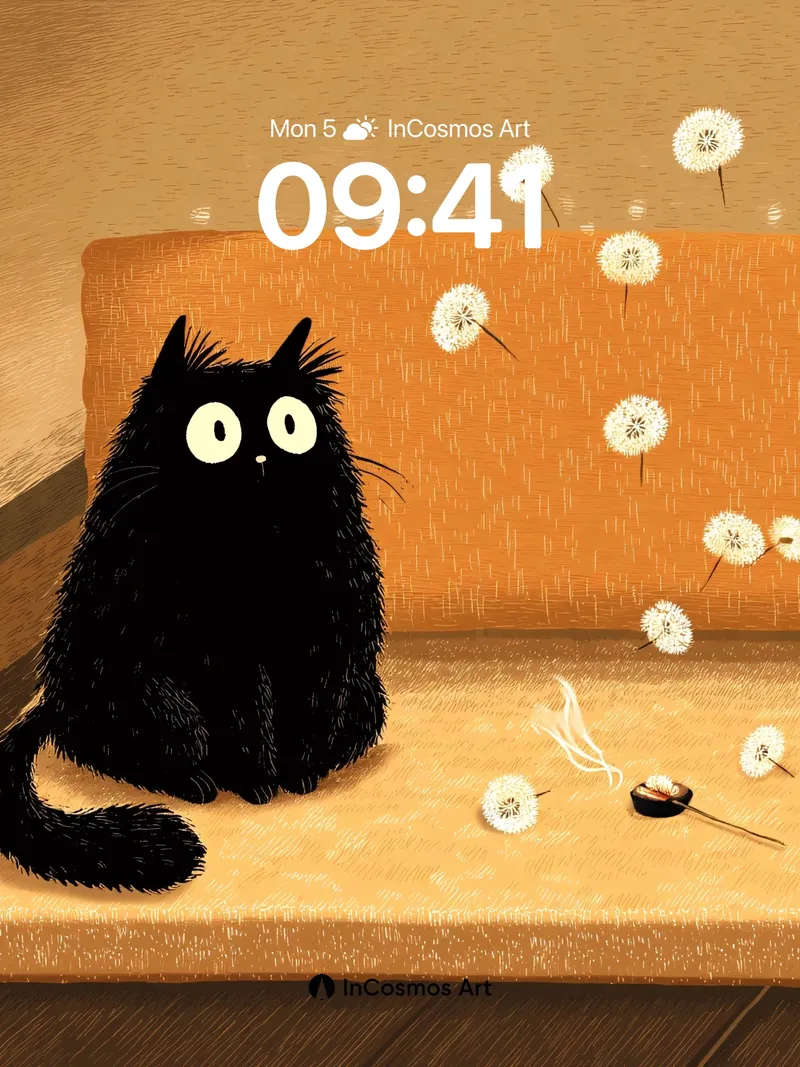 Whispering Dandelion Wallpaper with Velvet Cat