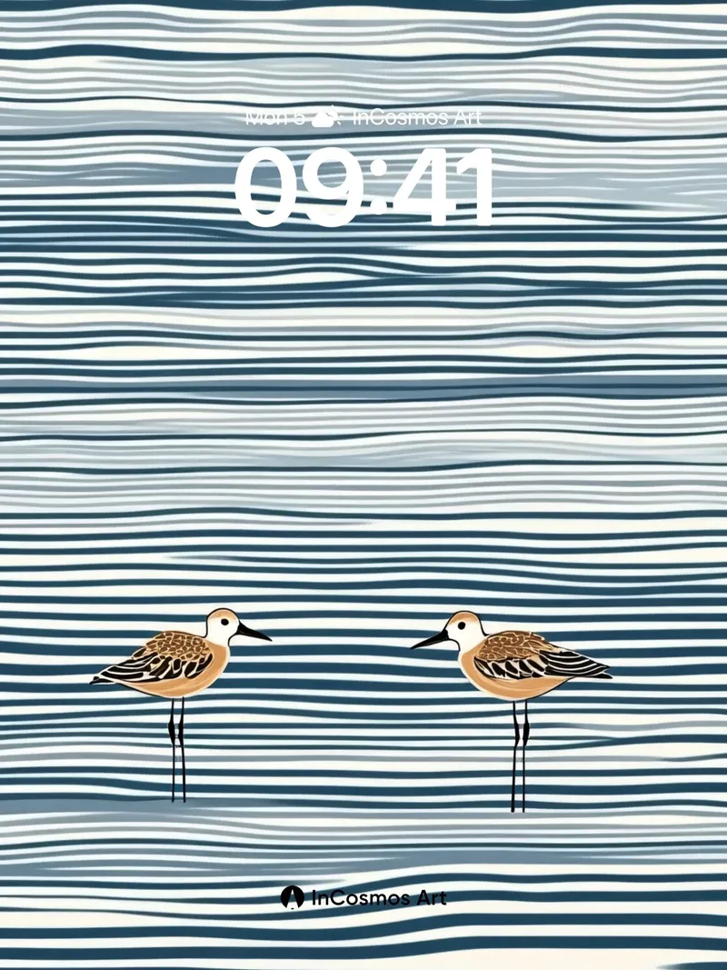 Serenity Shoreline Wallpaper with Wading Birds