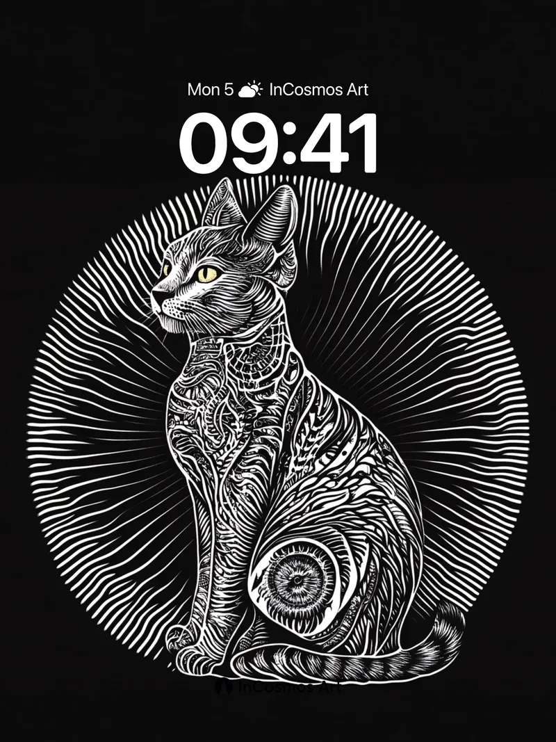 Sacred Geometry Cat Wallpaper with Cosmic Lines