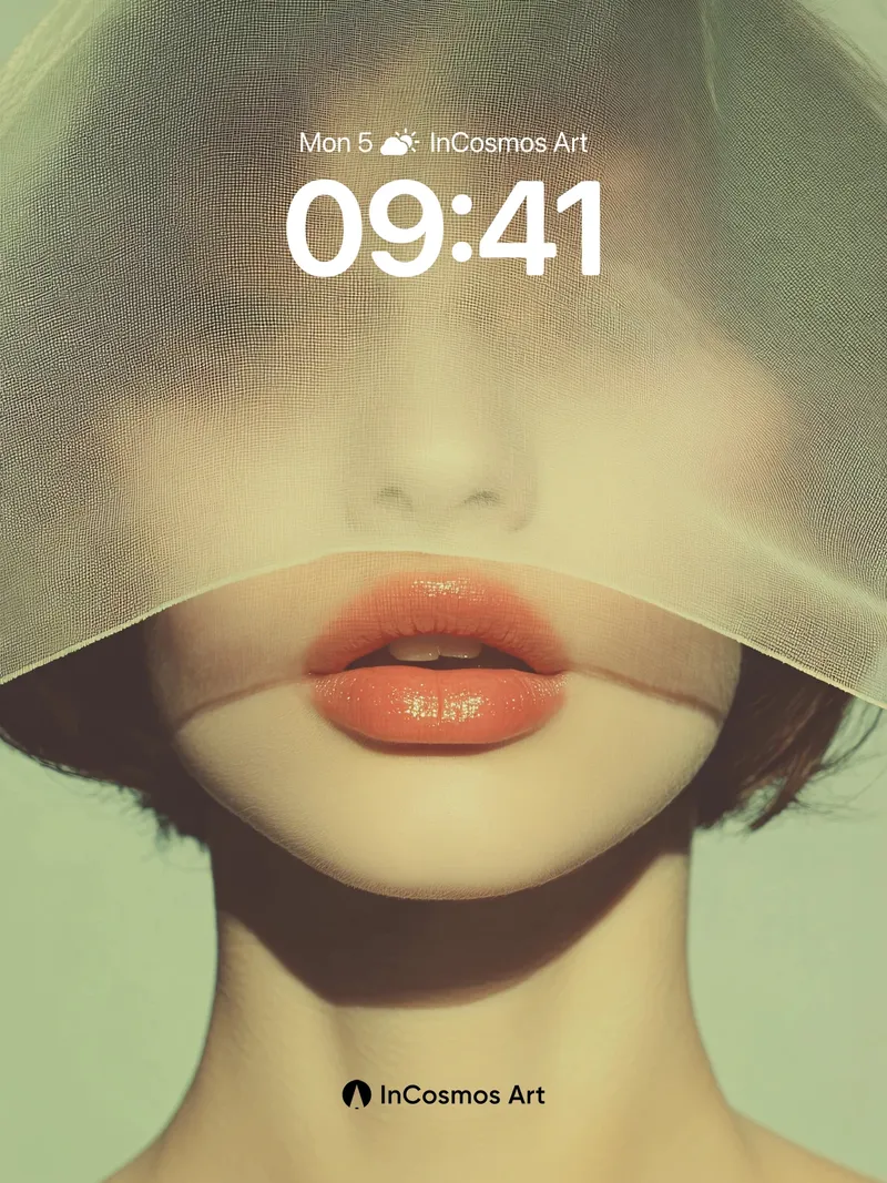 Veiled Whisper Wallpaper with Coral Lips