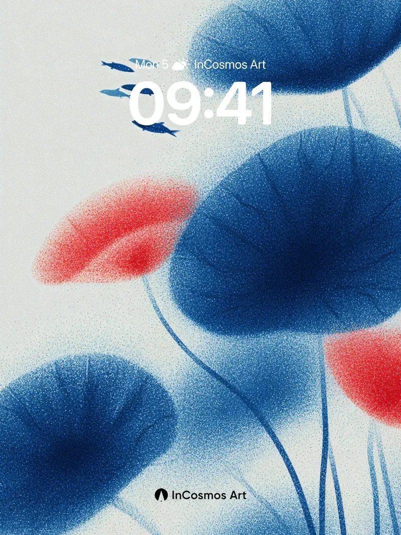 Serene Waterlily Wallpaper with Floating Fish