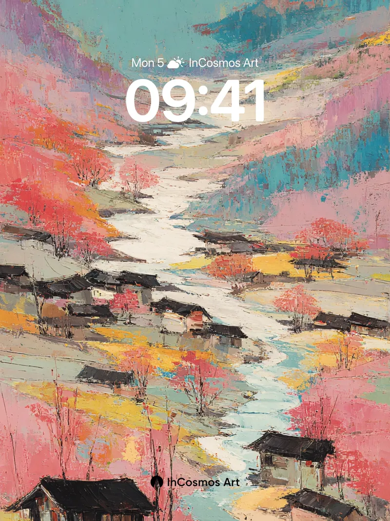 Serenity River Wallpaper with Cherry Bloom Hues