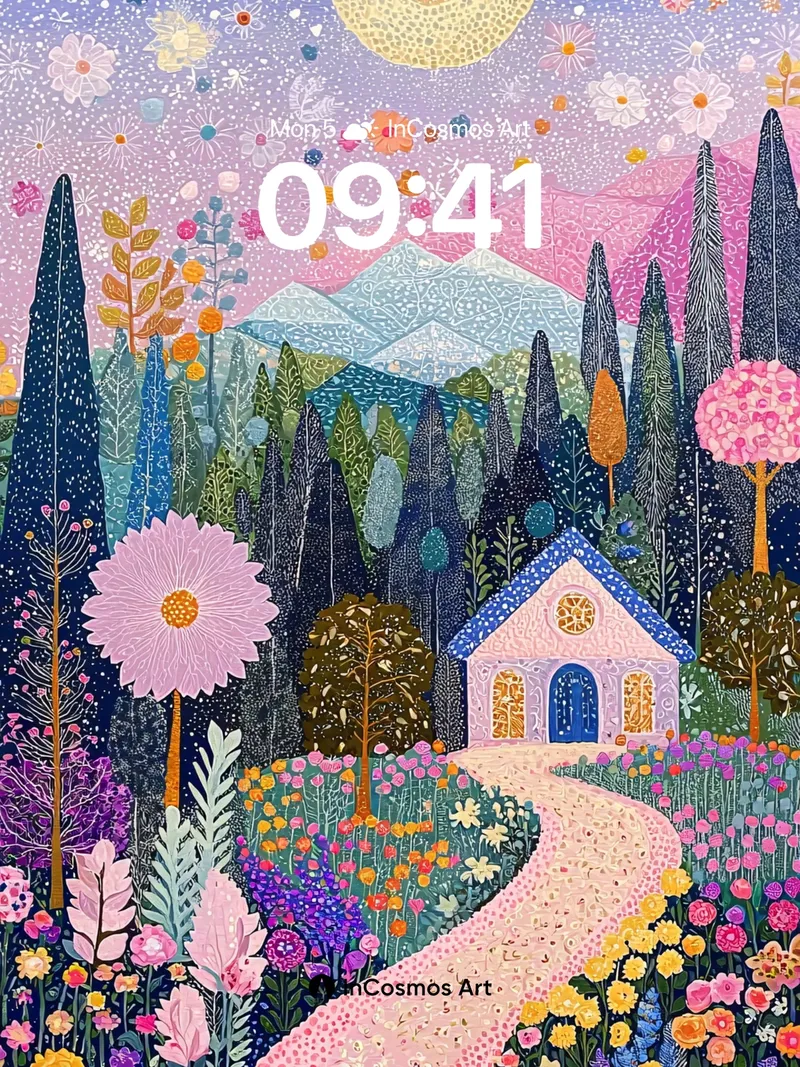 Whimsical Garden Wallpaper with Starlit Path