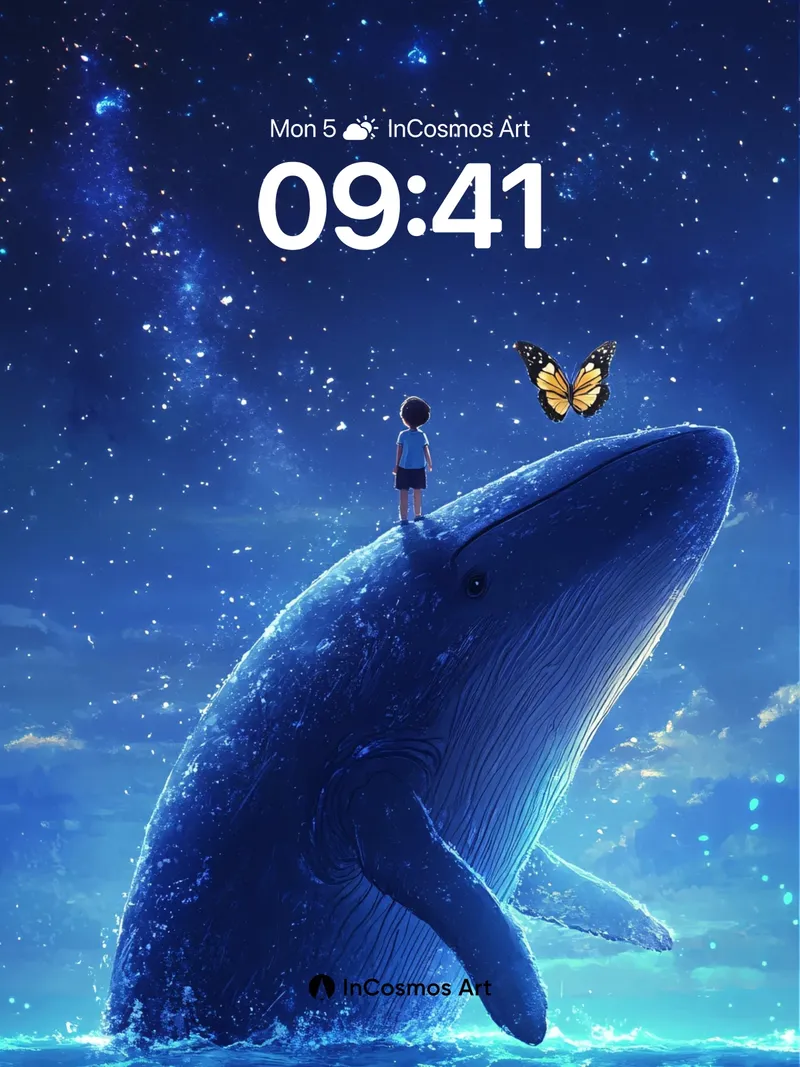 Starry Whispers Wallpaper with Floating Butterfly