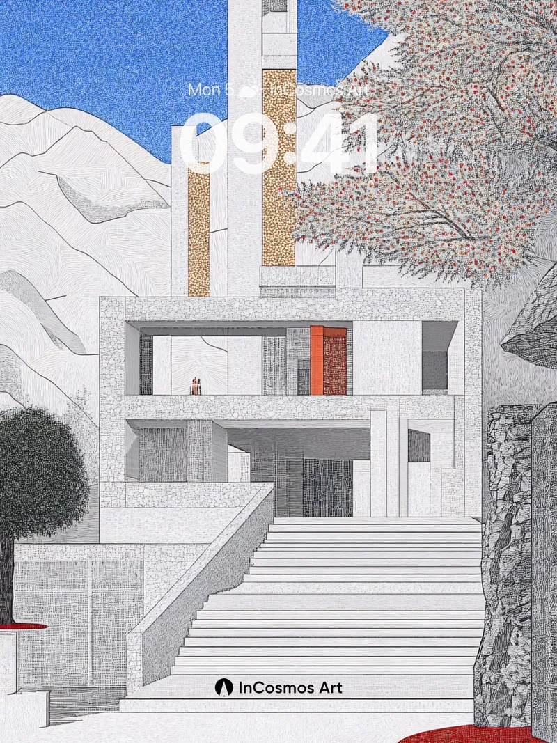 Serene Geometry Wallpaper with Cherry Blossom Whispers