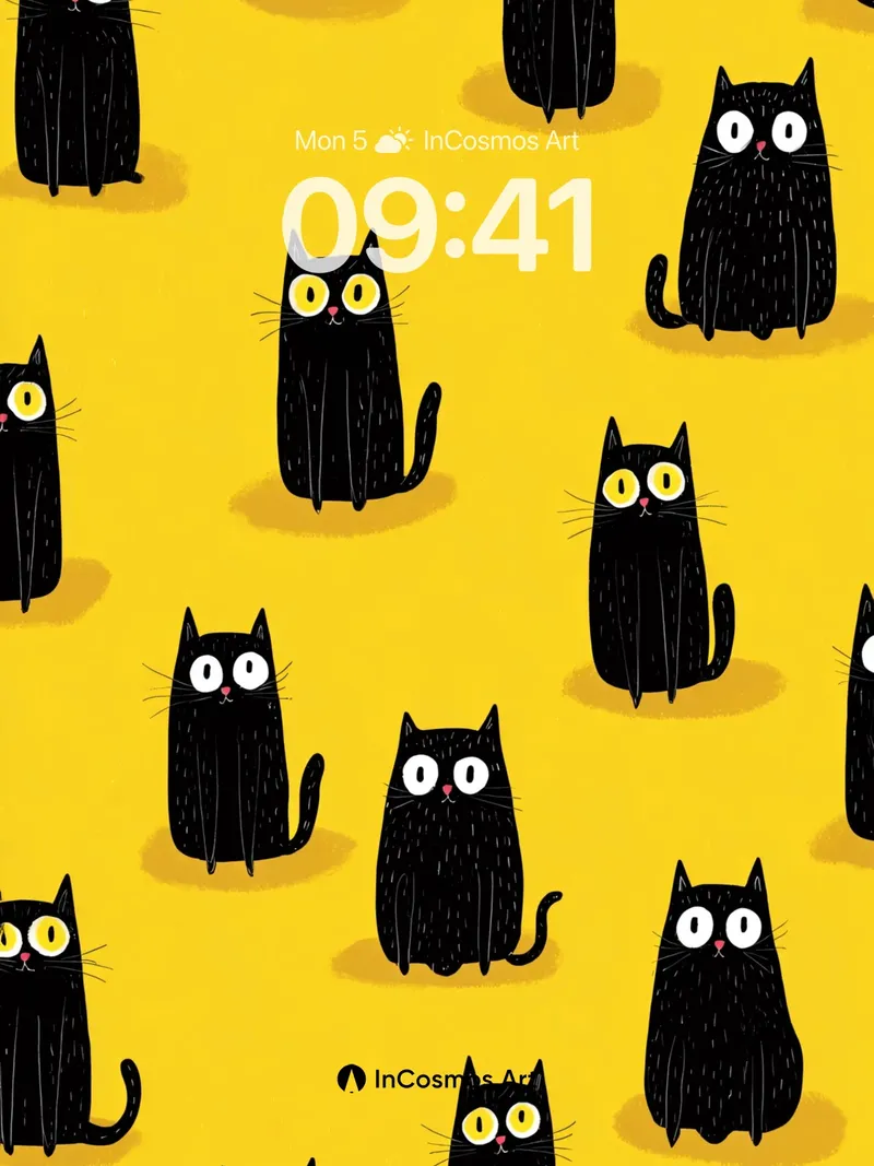 Playful Shadow Cats Wallpaper with Golden Glow