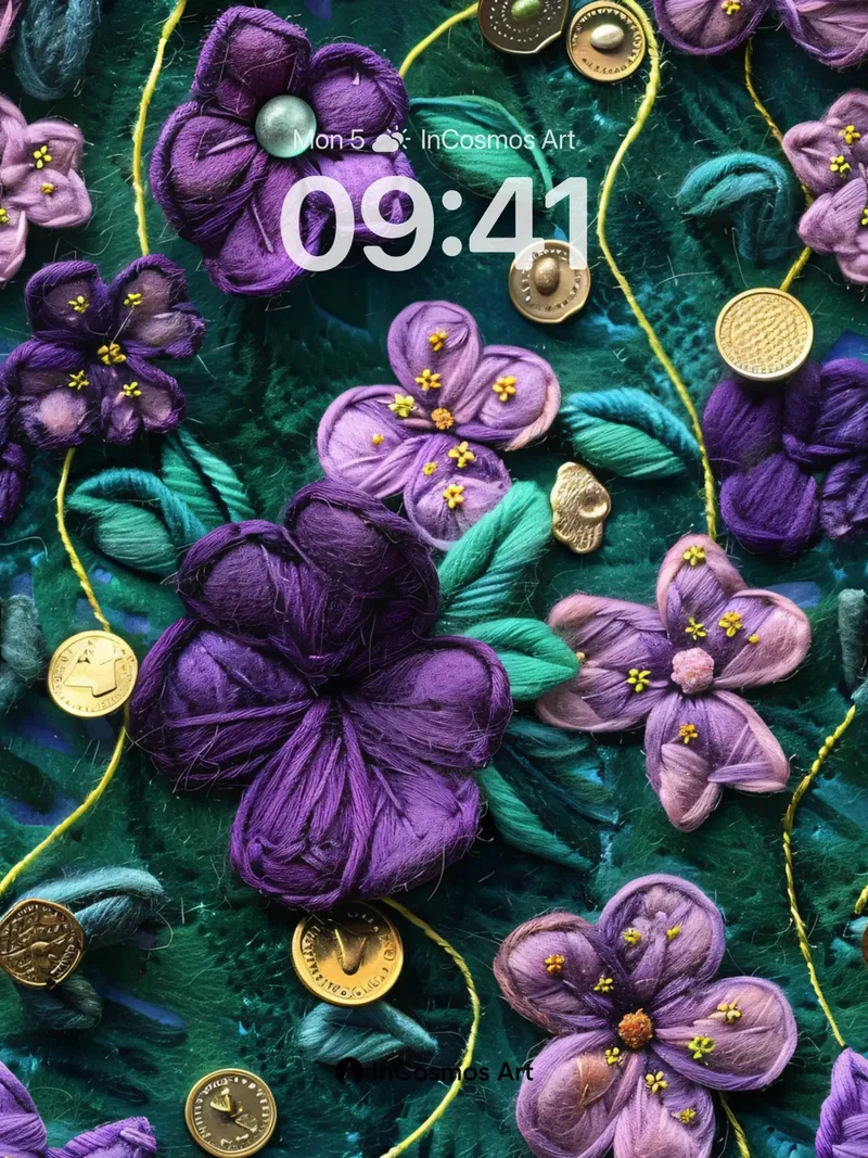Velvet Bloom Wallpaper with Golden Tokens