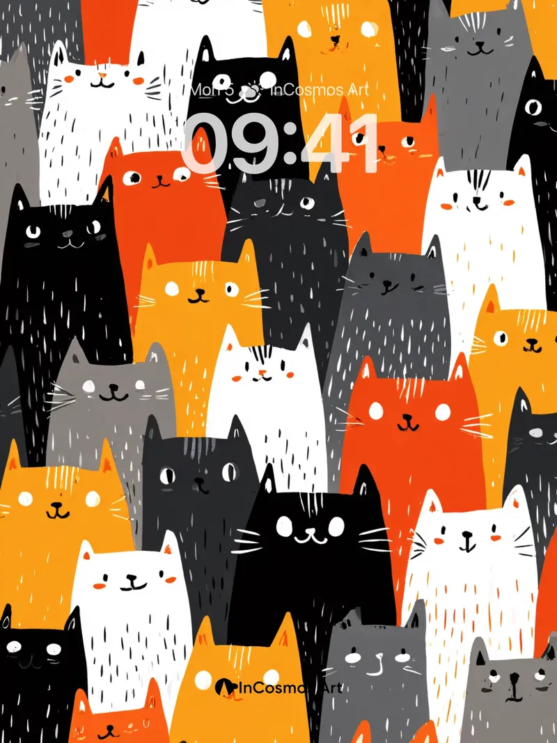 Playful Feline Pattern Wallpaper with Whimsical Charm