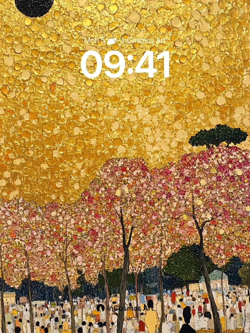 Golden Garden Wallpaper with Dot-Weave Sky
