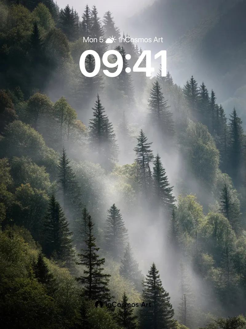 Mist-Swathed Forest Wallpaper with Whispering Pines