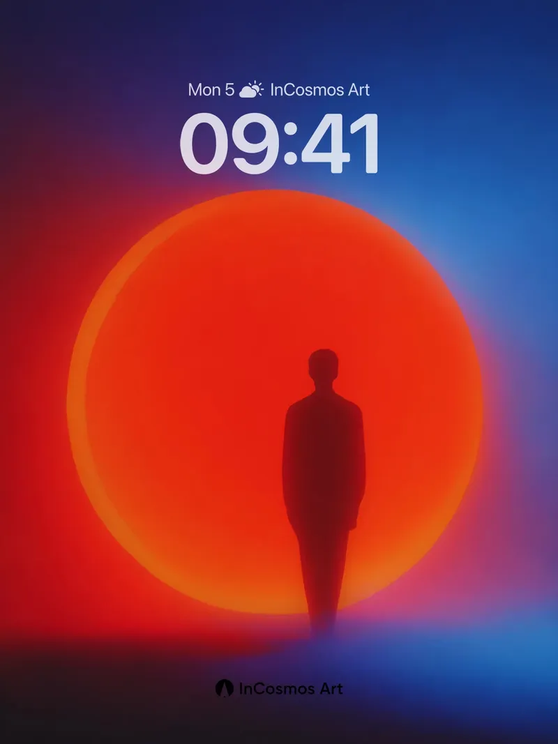 Silhouetted Solitude Wallpaper with Crimson Orb