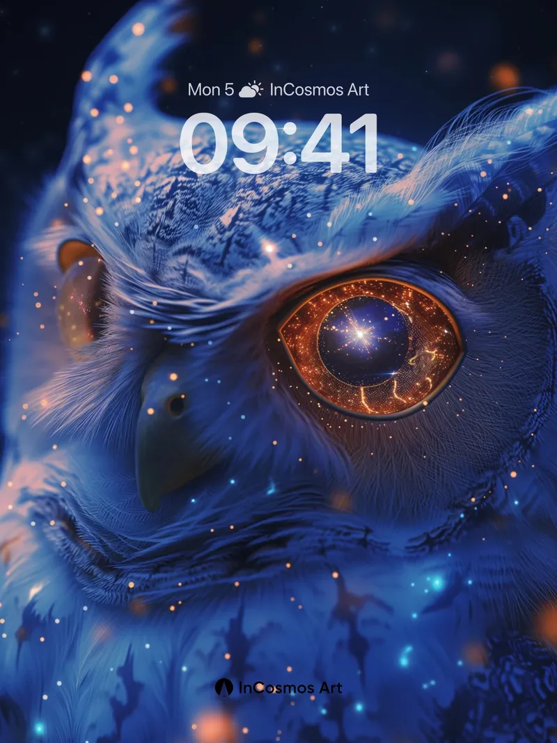 Cosmic Owl Wallpaper with Starlit Gaze