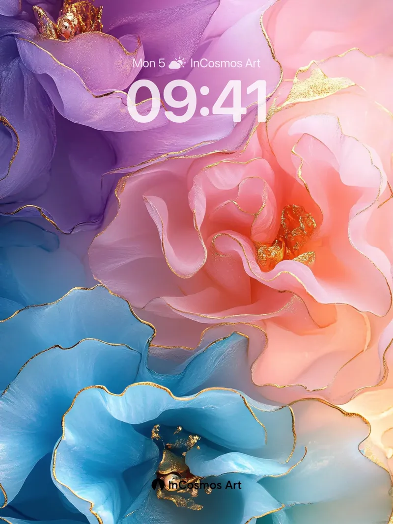 Luminous Petal Wallpaper with Golden Veins