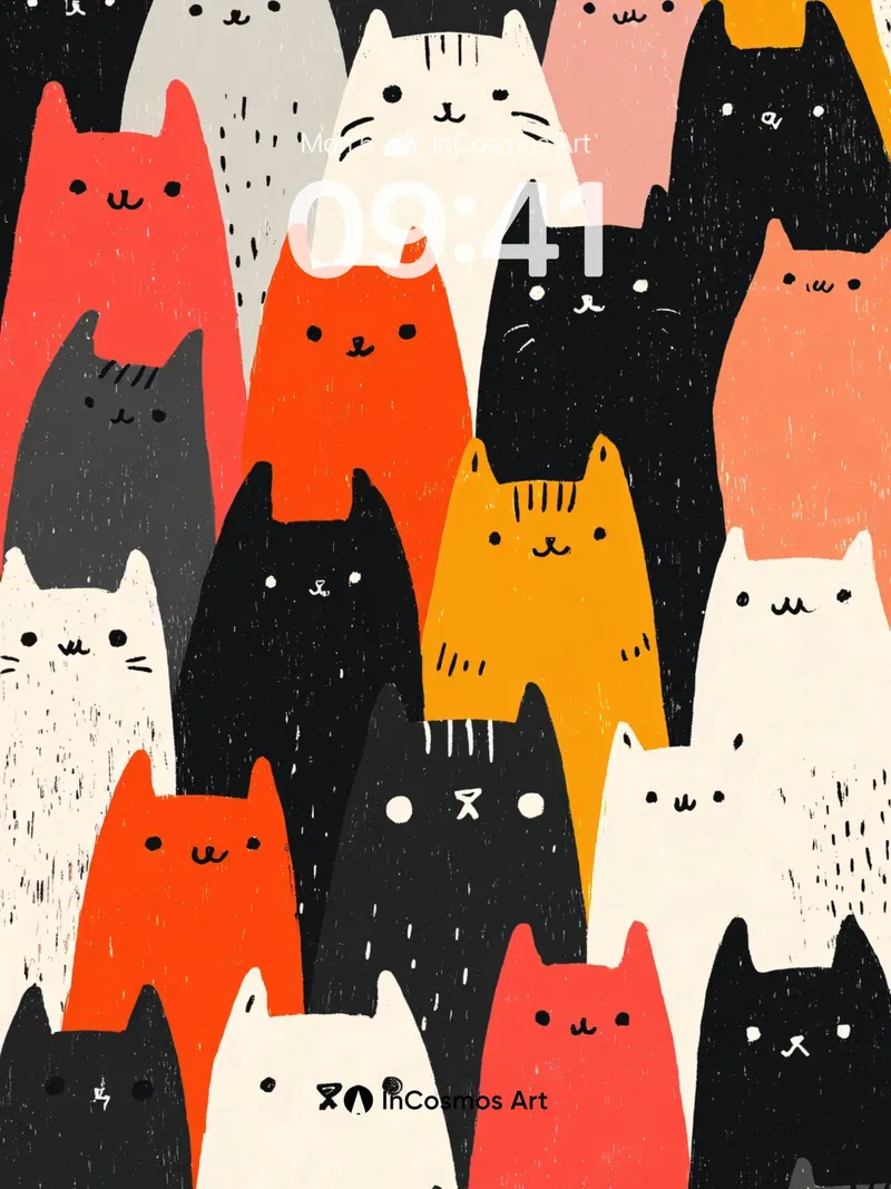 Whimsical Feline Parade Wallpaper with Playful Hues
