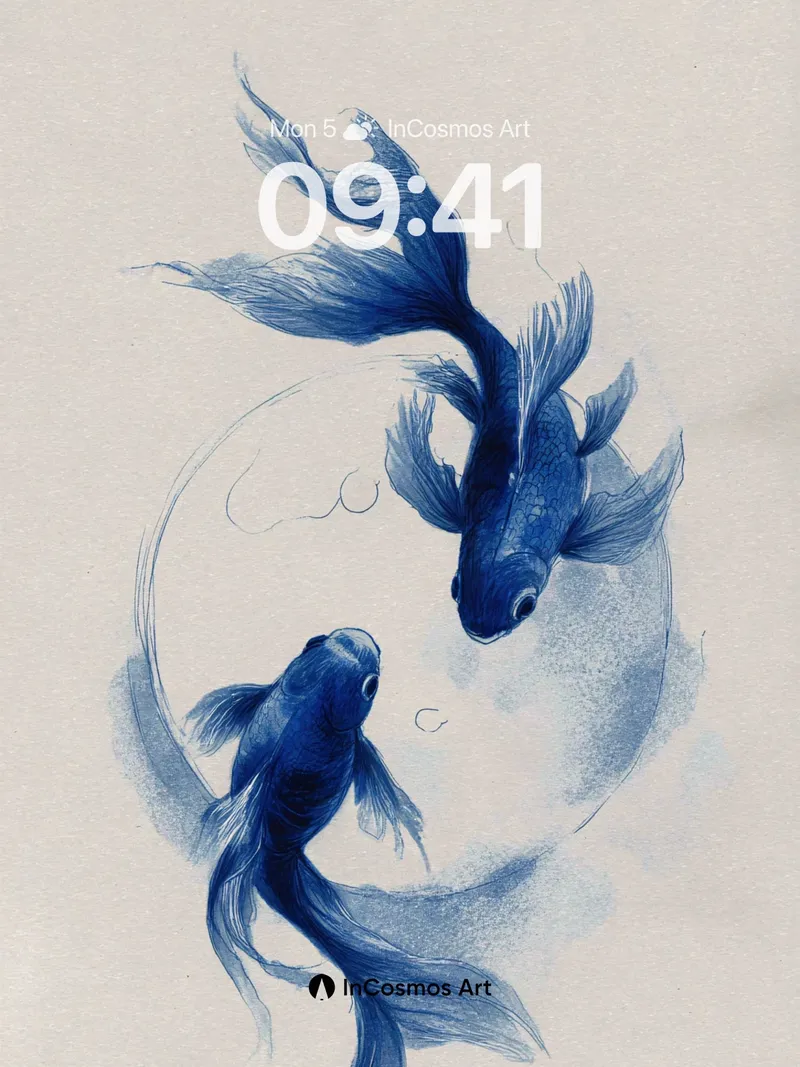 Serenity Flow Wallpaper with Ink Fish Dance