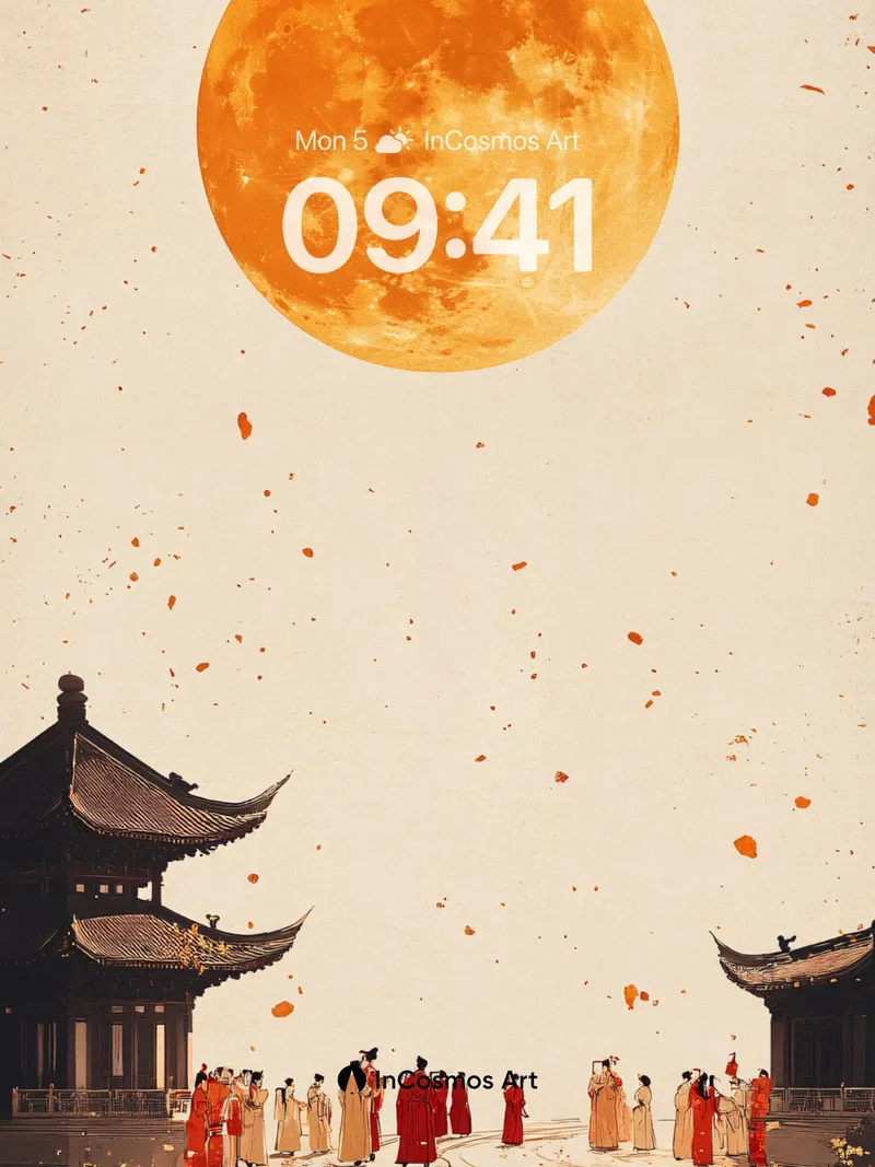 Crimson Moonlit Serenity Wallpaper with Floating Petals
