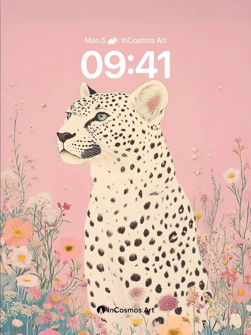 Serene Leopard Wallpaper with Floral Reverie