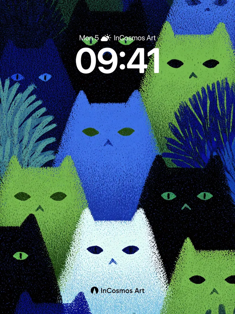 Midnight Feline Forest Wallpaper with Luminous Eyes