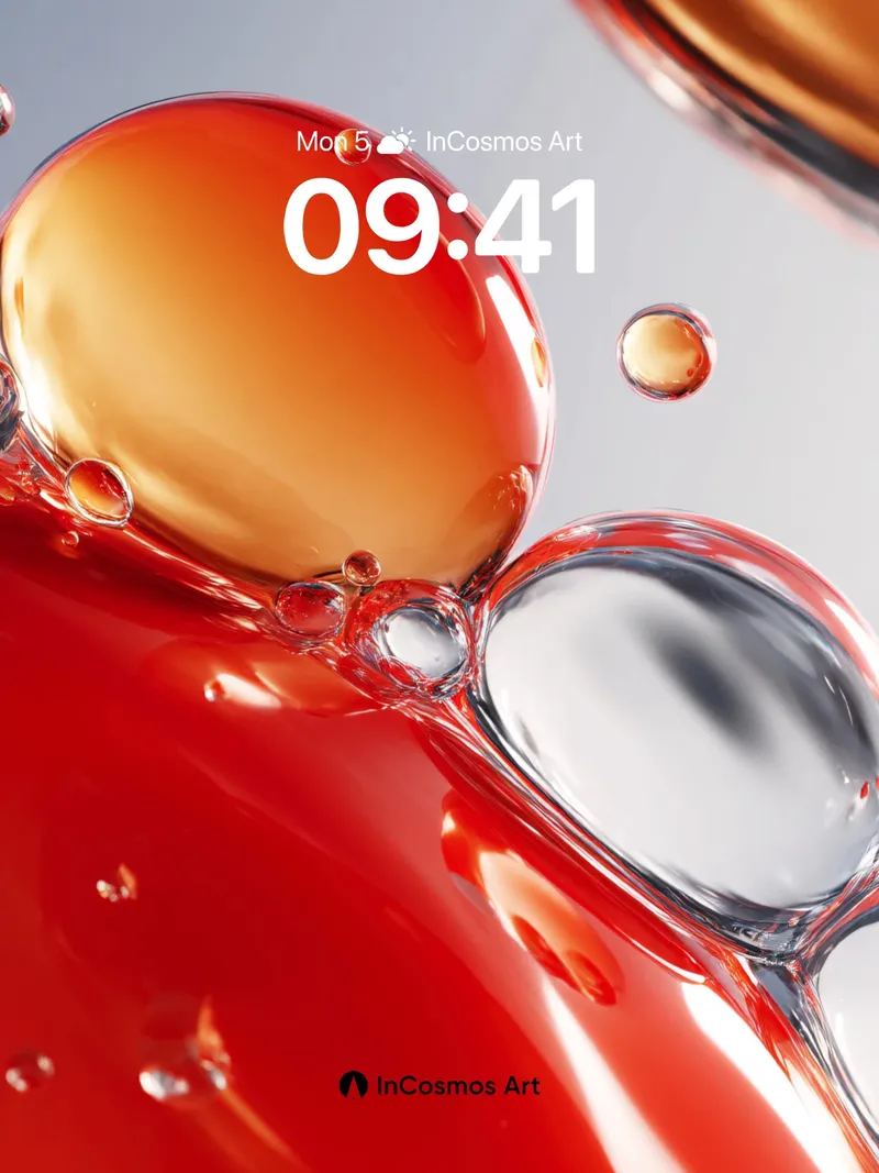 Liquid Ember Wallpaper with Floating Orbs