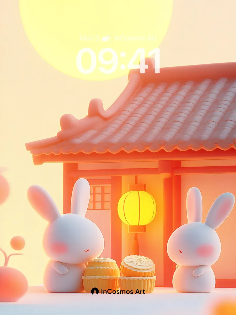 Lunar Hush Wallpaper with Mooncake Whispers