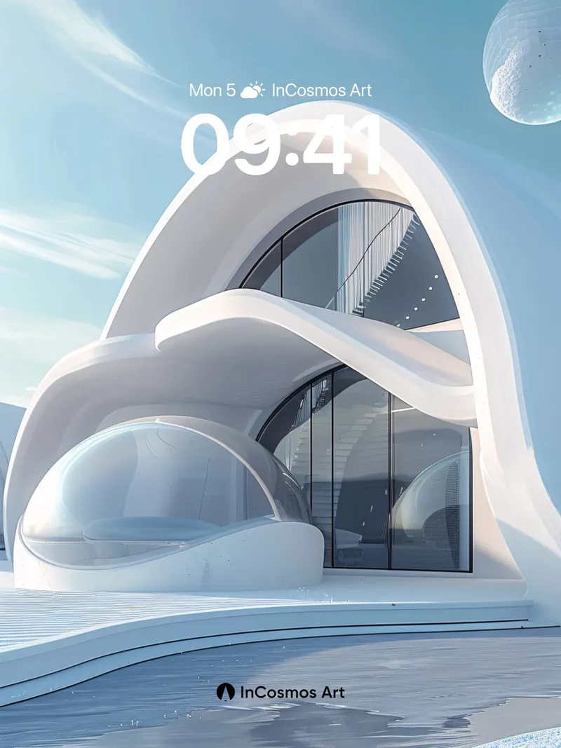 Lunar Serenity Wallpaper with Floating Arcs