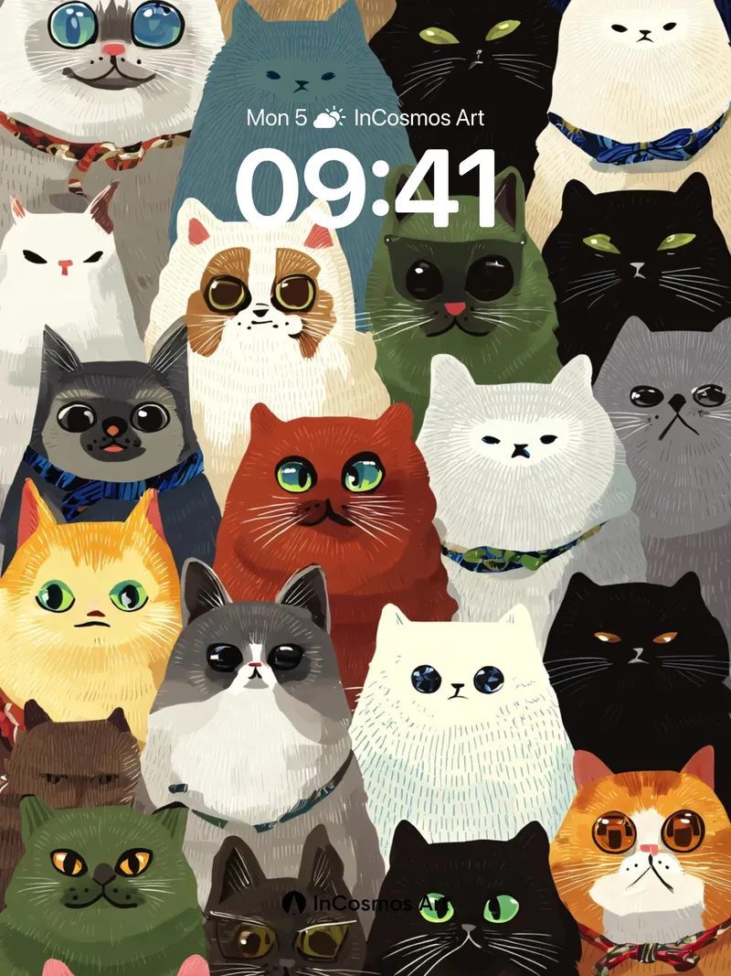 Whiskered Tapestry Wallpaper with Feline Eyes