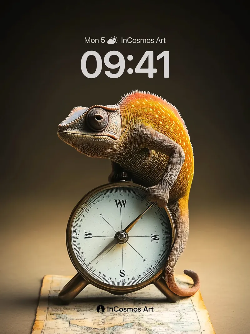 Chameleon Compass Wallpaper with Vintage Map