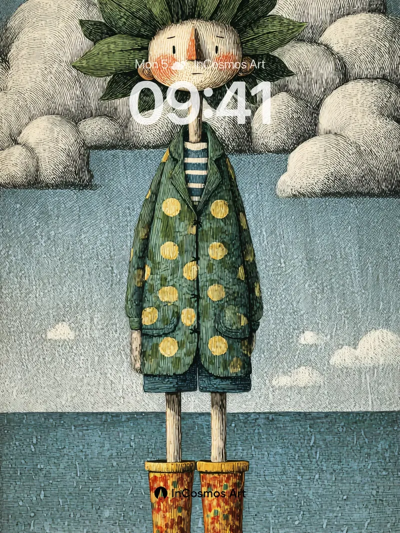 Whimsical Leaf-Crowned Wallpaper with Polka-Dot Charm