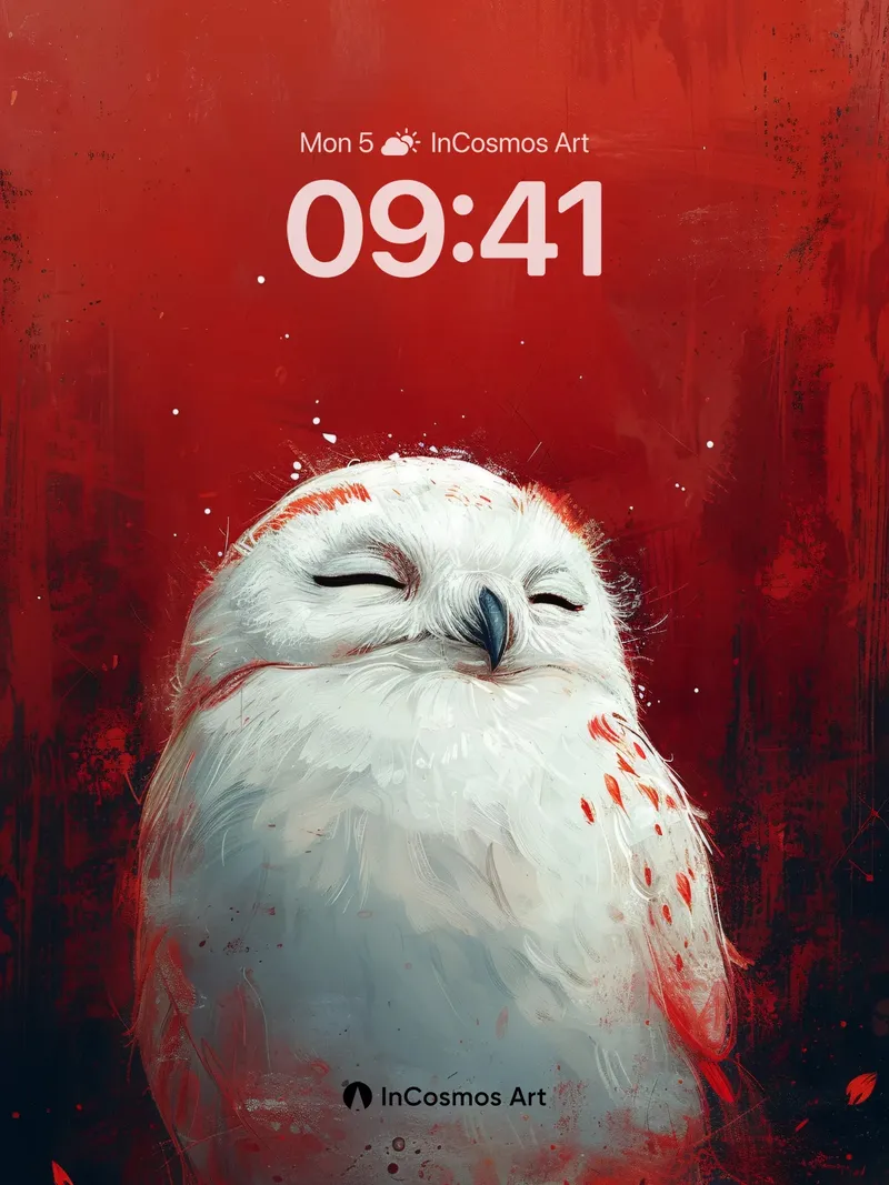 Serenity Snow Owl Wallpaper with Crimson Veil